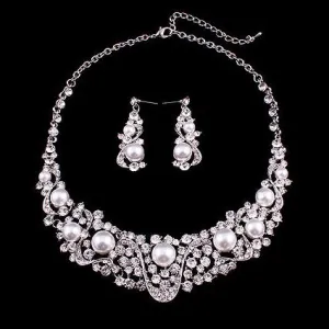 Bridal Wedding Jewelry Crystal Rhinestone Intricate Interwoven Necklace J522 SLV