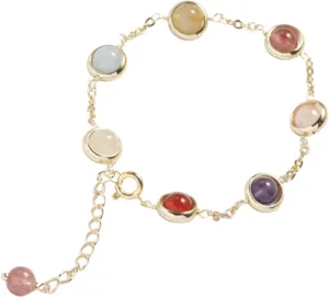 Bright 14K Gold Crystal Beaded Bracelet, Sparkling Round Cut Bracelet with Colorful Gemstone Beads, Best Gift Choice for Birthdays, and Special Celebrations