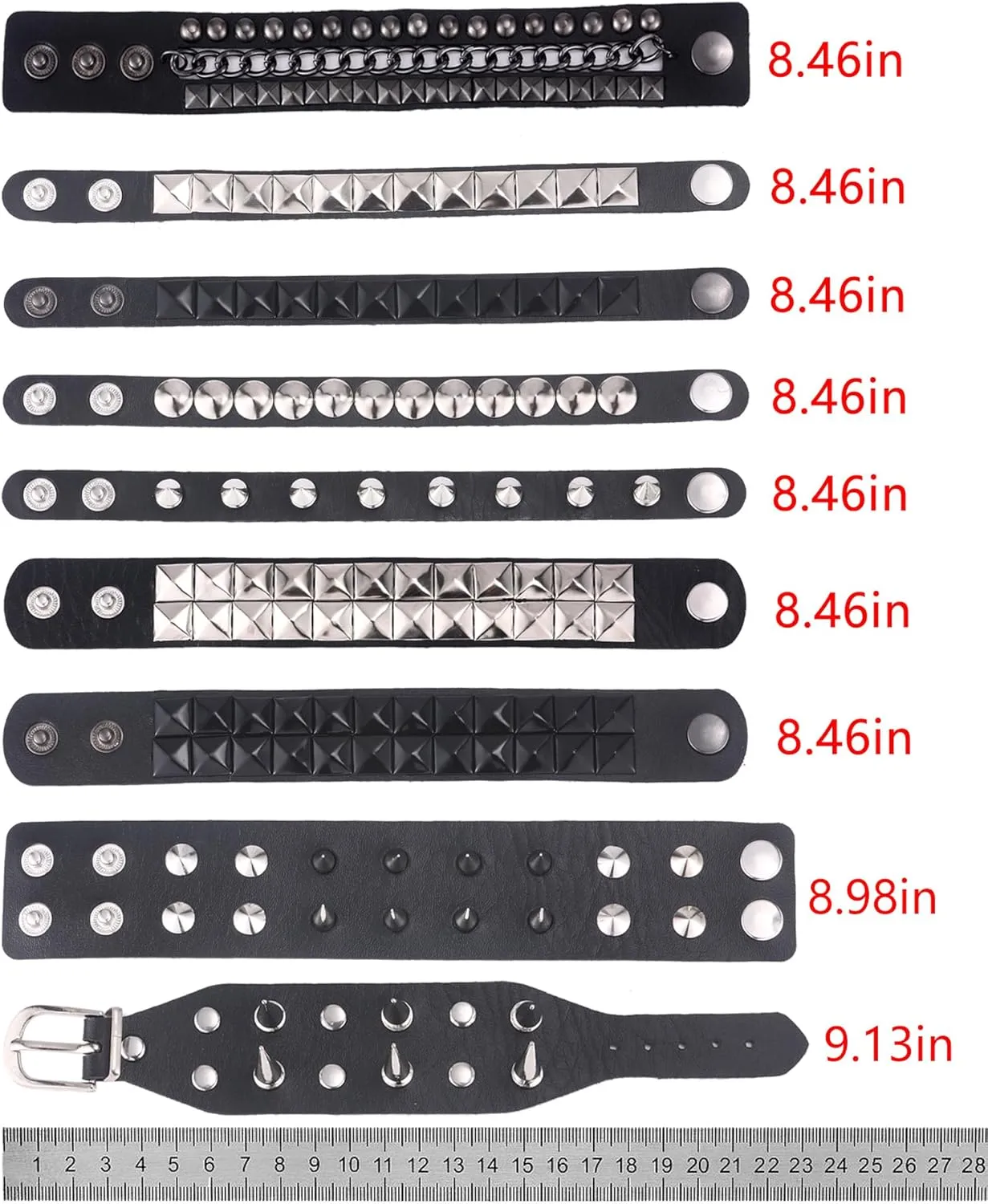 CASDAN Studded Leather Punk Bracelet for Women & Men - Black Gothic Cuff Wrap Snap Button 80s Wristband Emo Bracelet for Halloween Outfits