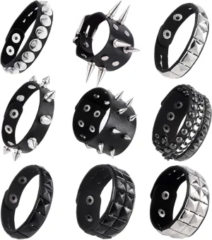 CASDAN Studded Leather Punk Bracelet for Women & Men - Black Gothic Cuff Wrap Snap Button 80s Wristband Emo Bracelet for Halloween Outfits