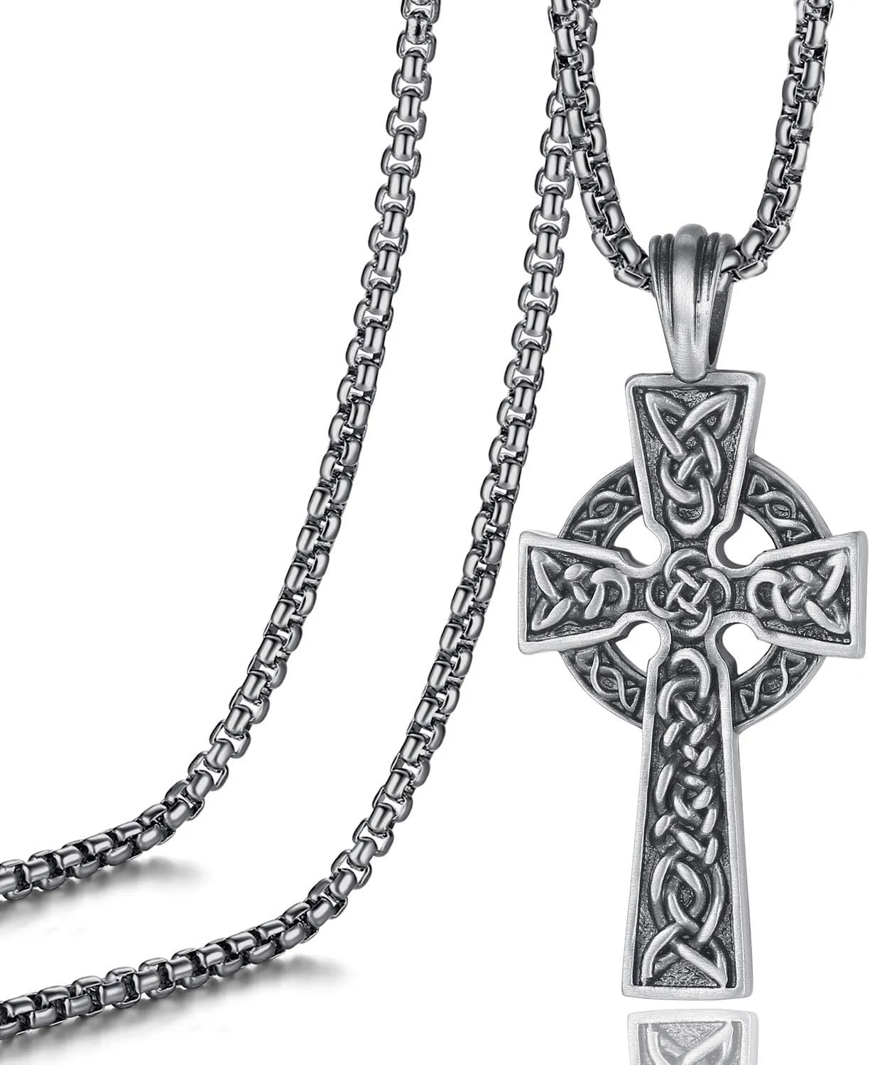 Celtic Cross Necklace for Men Viking Irish Knot Serenity Prayer Pendant Crucifix Mens Jewelry with Stainless Steel Curb Chain