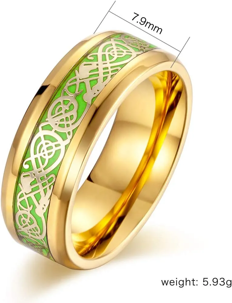 Celtic Dragon Ring, High Polished Stainless Steel Rings Jewelry for men Party Glow Luminous Nibelungen Band Ring Men's Comfort Wedding Ring