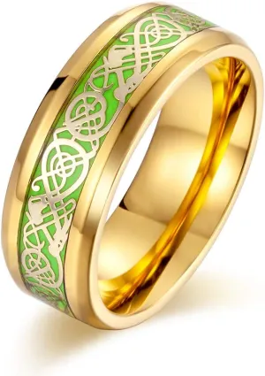 Celtic Dragon Ring, High Polished Stainless Steel Rings Jewelry for men Party Glow Luminous Nibelungen Band Ring Men's Comfort Wedding Ring