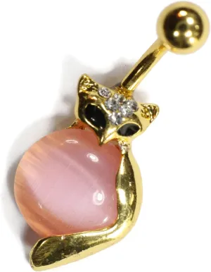 Charming Fox Dangle Pink Rhinestone Crystal Belly Bar Button Navel Ring Body Piercing Jewelry