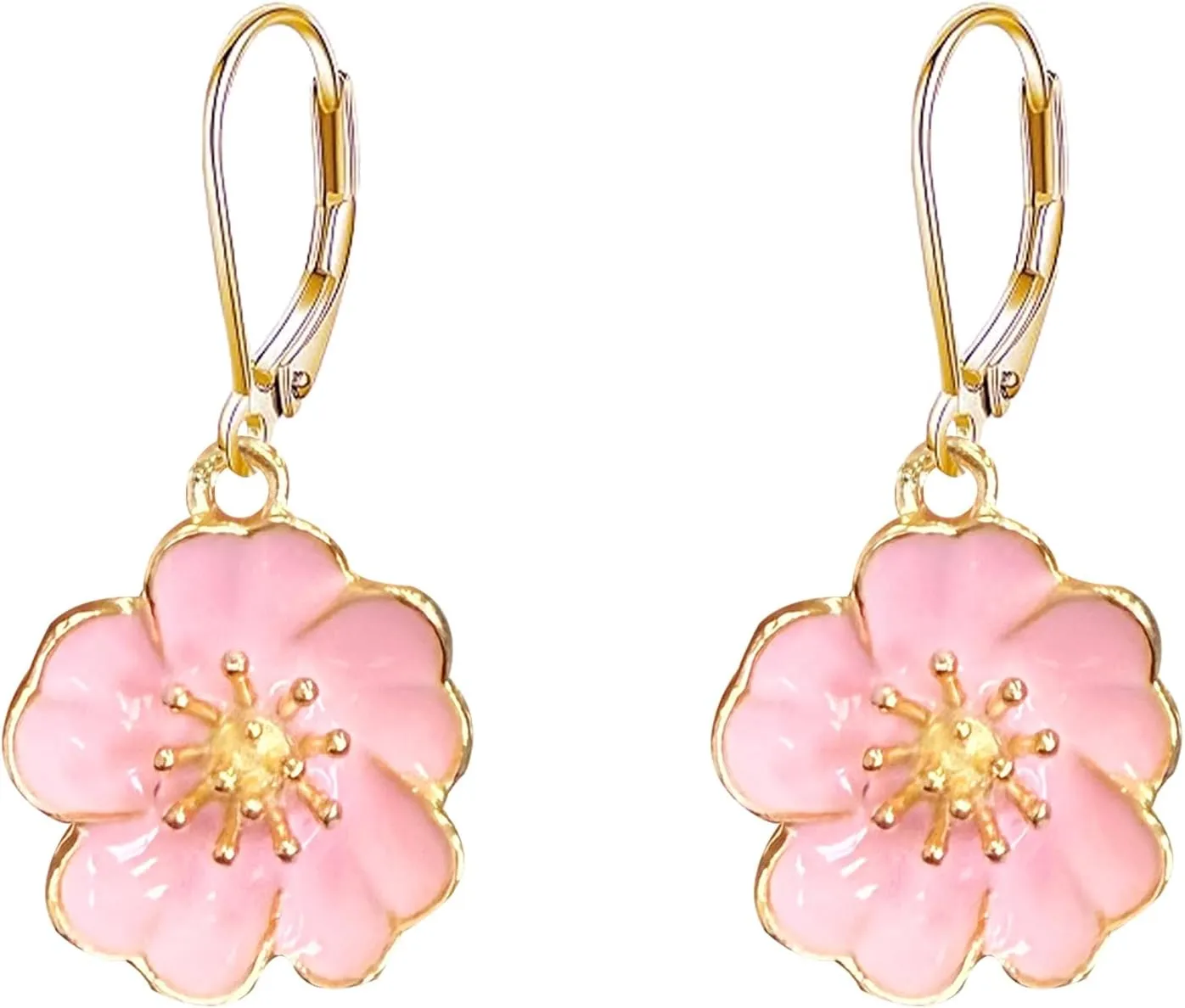Cherry Blossom Enamel Flower Earrings Delicate Pink Floral Hoop Hugggie Earrings for Women Handcrafted Enamel Art Jewelry