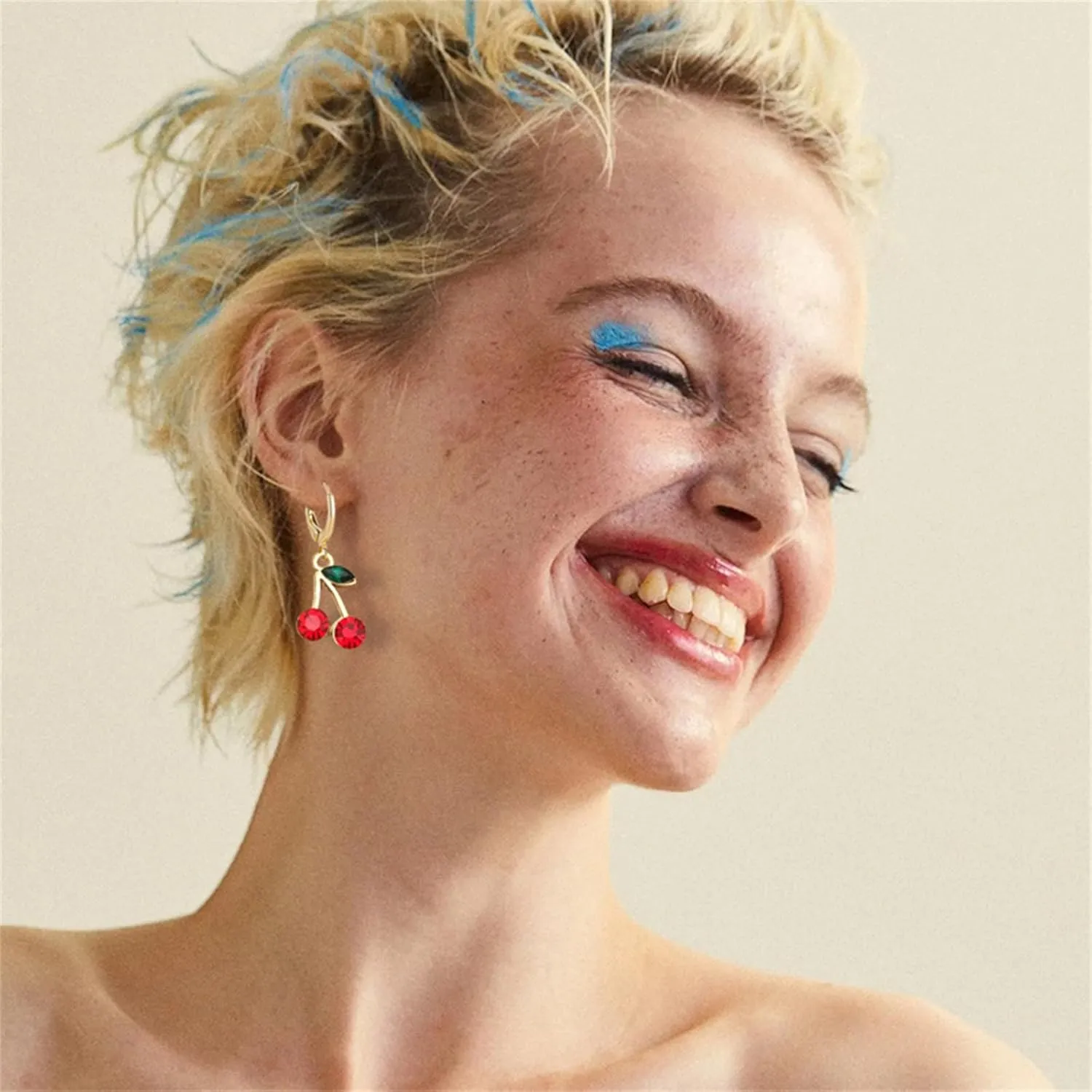 Cherry Necklace and Earrings Set for Women Elegant Cute Cherry Pendant Necklace Charming Rhinestone Fruit Drop Earrings