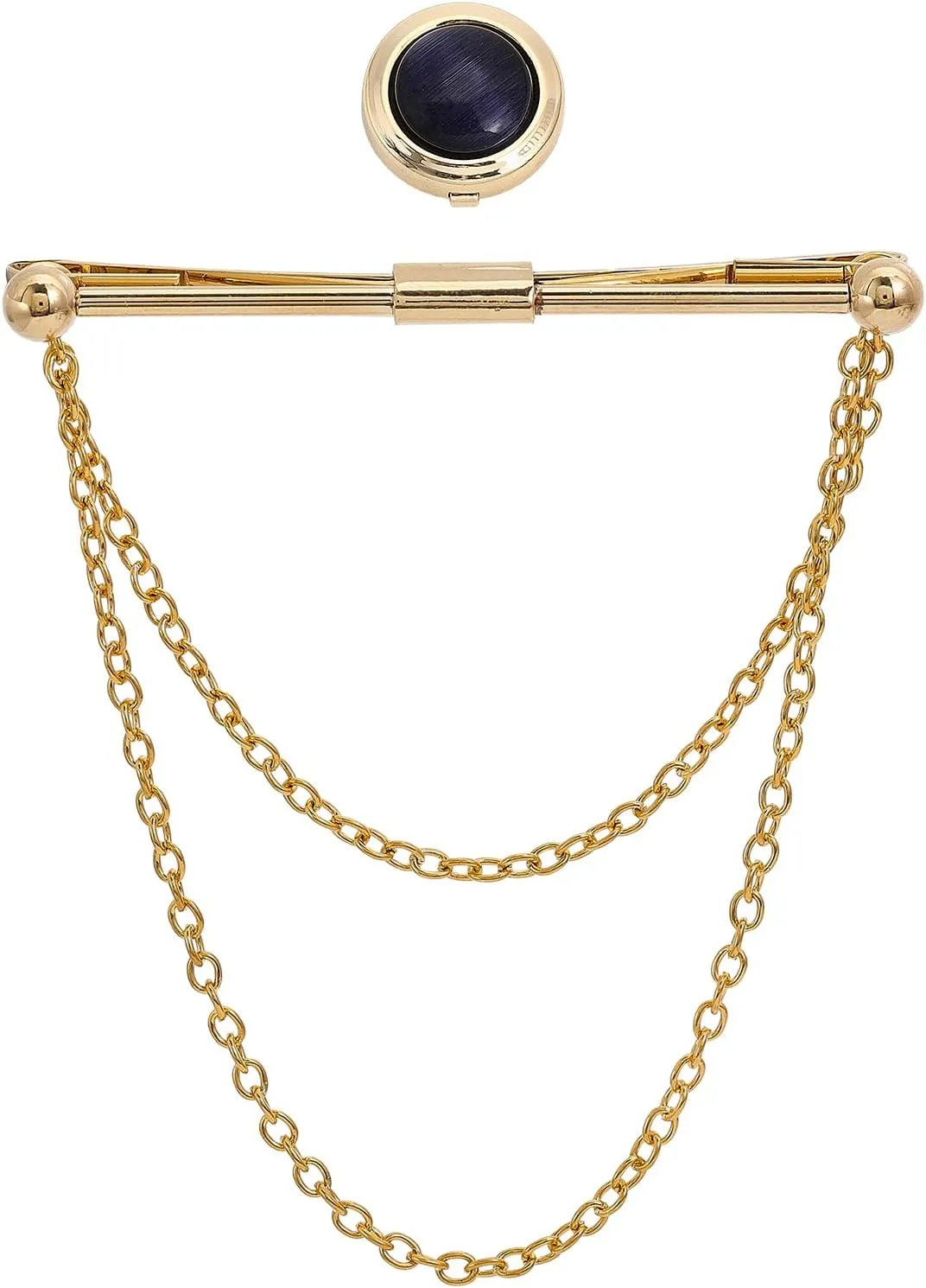 CHGCRAFT 1Set Men's Collar Tie Bar Brass Hanging Chains Collar Pins Tie Clips with 1Pc Cat Eye Cufflink Button Covers for Pin Suit Accessories