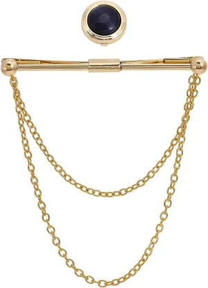 CHGCRAFT 1Set Men's Collar Tie Bar Brass Hanging Chains Collar Pins Tie Clips with 1Pc Cat Eye Cufflink Button Covers for Pin Suit Accessories