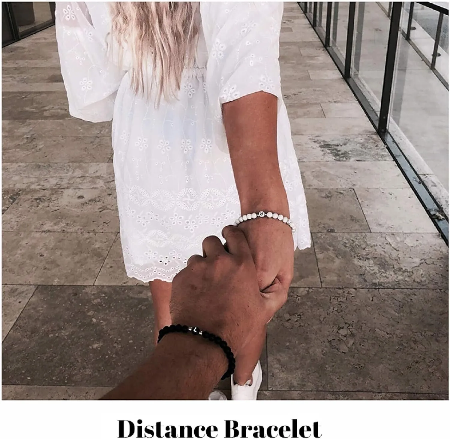 Chinese Bracelets for Women, Elastic Bracelet Agate Crystal Black Alloy Elastic Beads with Letter A Nature Stones for Anniversary
