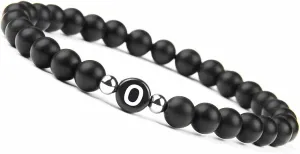 Chinese Bracelets for Women, Elastic Bracelet Agate Crystal Black Alloy Elastic Beads with Letter A Nature Stones for Anniversary