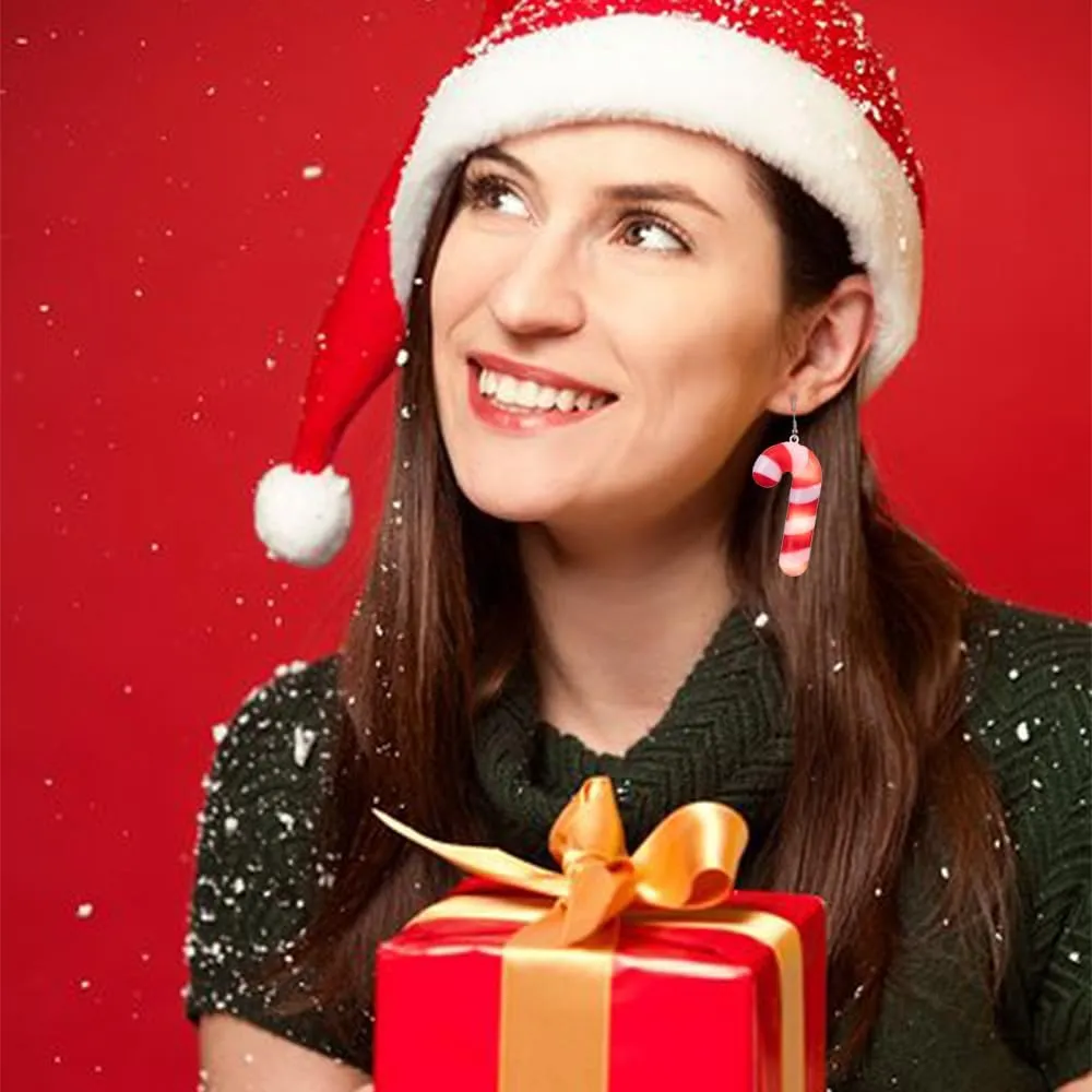 Christmas Candy Cane LED Lights Drop Dangle Earrings Acrylic Candy Light Up Dangling Glowing in The Dark Huggie Hook Hoops Statement Earring Cute Xmas Festive Holiday Party Accessories Jewelry Gifts for Women