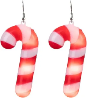 Christmas Candy Cane LED Lights Drop Dangle Earrings Acrylic Candy Light Up Dangling Glowing in The Dark Huggie Hook Hoops Statement Earring Cute Xmas Festive Holiday Party Accessories Jewelry Gifts for Women