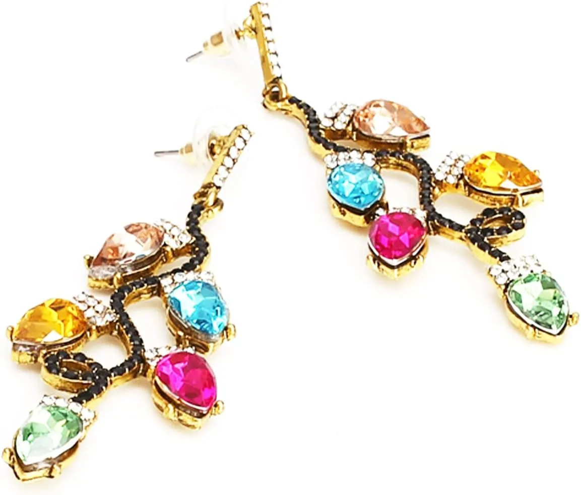 Christmas Earrings for Women Colorful Crystal Bulb Candy Cane Bow Dangle Earrings Holiday Christmas Gift Xmas Light Earrings Jewelry