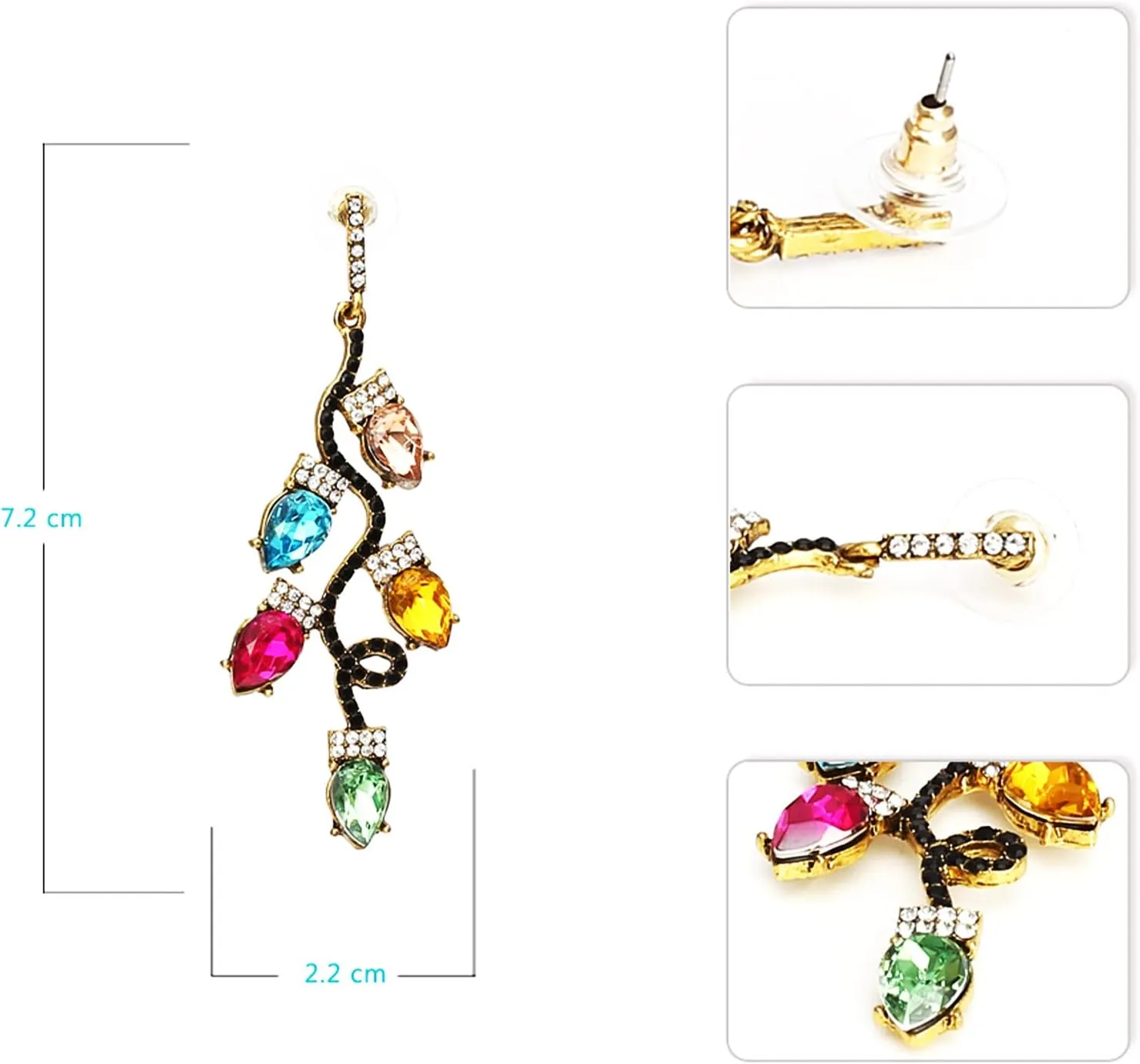 Christmas Earrings for Women Colorful Crystal Bulb Candy Cane Bow Dangle Earrings Holiday Christmas Gift Xmas Light Earrings Jewelry