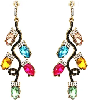 Christmas Earrings for Women Colorful Crystal Bulb Candy Cane Bow Dangle Earrings Holiday Christmas Gift Xmas Light Earrings Jewelry