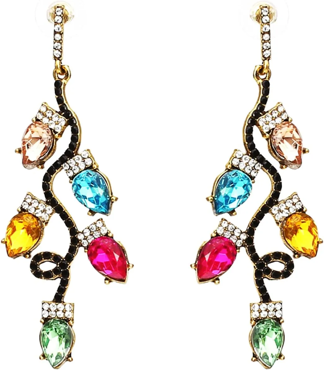 Christmas Earrings for Women Colorful Crystal Bulb Candy Cane Bow Dangle Earrings Holiday Christmas Gift Xmas Light Earrings Jewelry