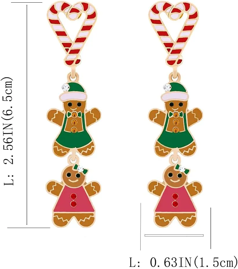 Christmas Earrings for Women Cute Gingerbread Man Studs Christmas Tree Reindeer Dangle Drop Earrings hypoallergenic Party Festival Holiday Jewelry Gift