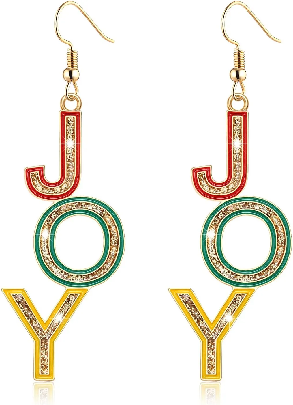 Christmas Earrings for Women Dangling Merry Christmas JOY Words Dangle Earrings Hypoallergenic Xmas Holiday Glitter Colorful Metal MERRY CHRISTMAS Earrings Fun Winter Festive Earrings Jewelry Gifts