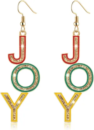Christmas Earrings for Women Dangling Merry Christmas JOY Words Dangle Earrings Hypoallergenic Xmas Holiday Glitter Colorful Metal MERRY CHRISTMAS Earrings Fun Winter Festive Earrings Jewelry Gifts