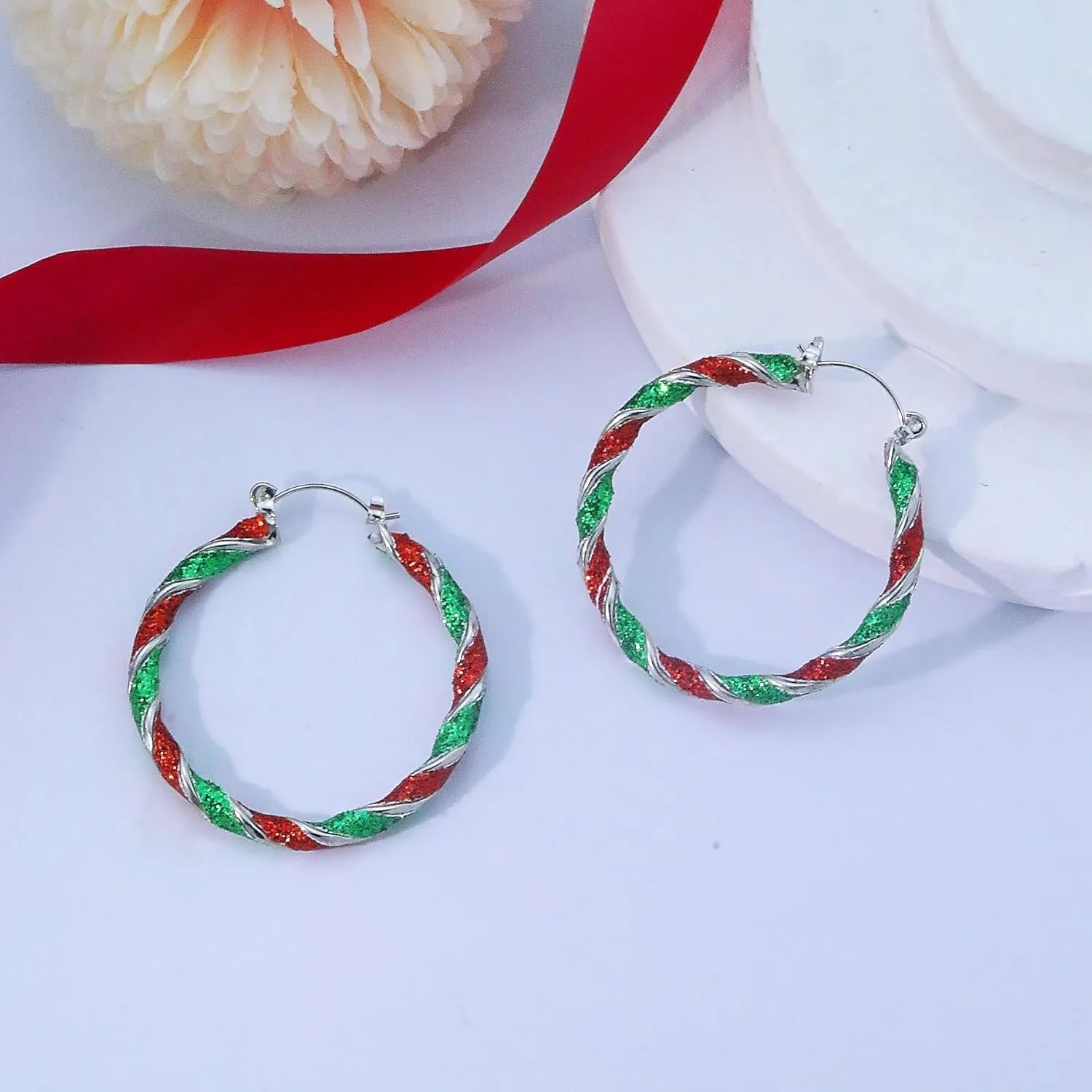 Christmas Earrings for Women,Christmas Tree Santa Bulb Bell Drop Dangle Earrings Sparkling Christmas Theme Earrings Handmade Xmas Festive Jewelry