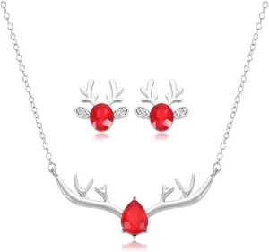 Christmas Earrings Necklace for Women Festive Cute Reindeer Pendant Choker Rhinestone Crystal Deer Antler Stud Earrings Novelty Xmas Holiday Santa Jewelry Set for Christmas Party Favor