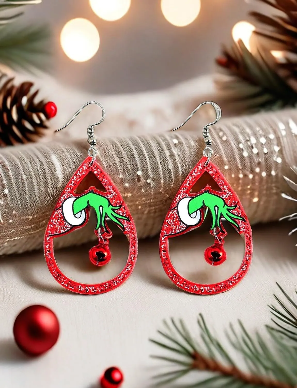 Christmas Red White Green Earrings Gift Holiday Earrings for Women
