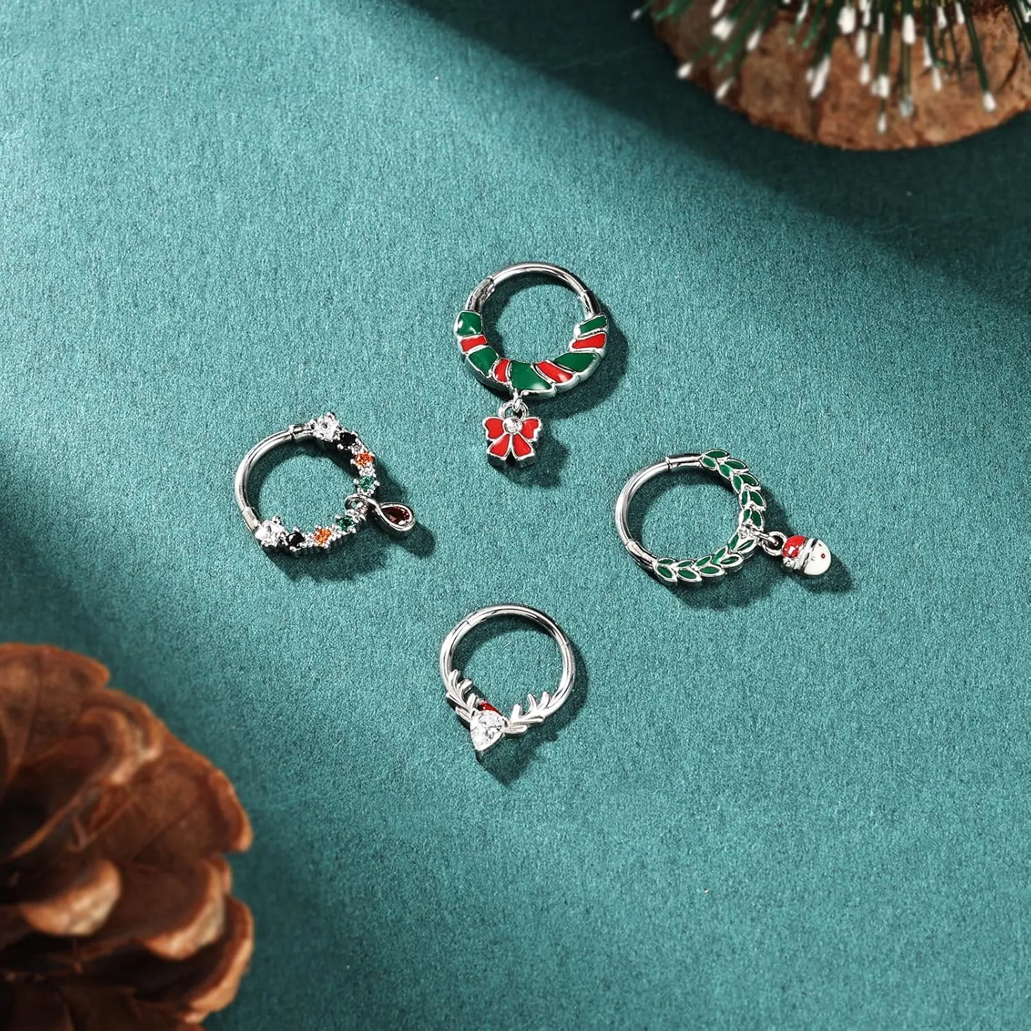 Christmas Septum Rings 16G Surgical Steel 316L Jewelry with Festive Hat Design Dainty Helix and Daith Earrings for Men and Women Perfect Christmas Nose Rings