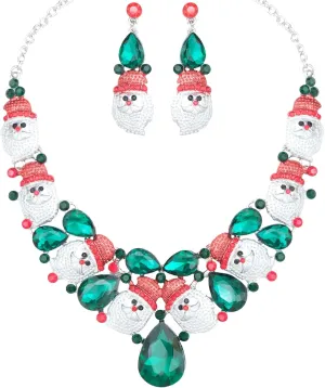 Christmas Statement Necklace Dangle Earrings Santa Clause Crystal Jewelry Set Xmas Gifts Festive Costume Accessories for Women