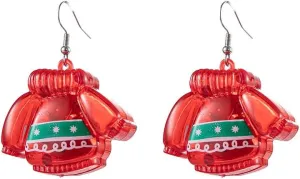 Christmas Sweater LED Lights Drop Dangle Statement Earrings Acrylic Cute Ornament Light Up Dangling Glow in The Dark Hook Hoop Earring Fashion Xmas Festival Holiday Party Jewelry Gifts for Women Daughter Friends Accessories