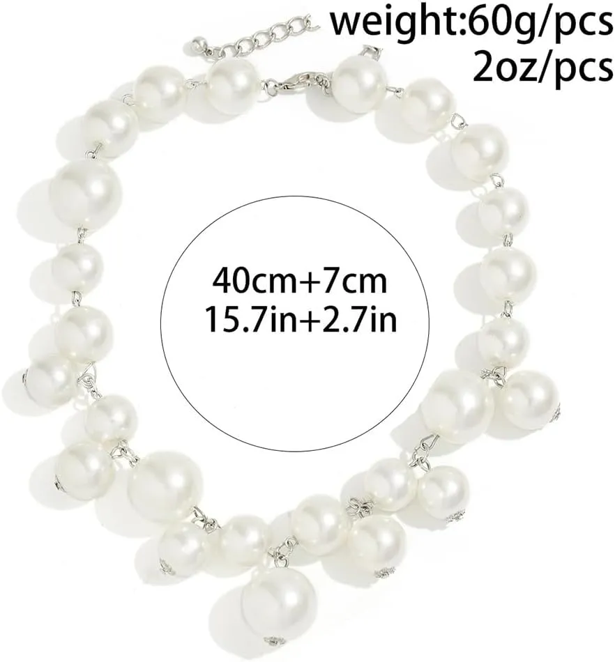 Chunky Cluster Pearl Statement Necklace for Women,Charming Exaggerated Large White Beaded Choker Necklace,Aesthetic Anniversary Jewelry Gift