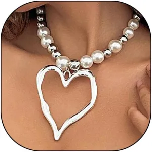 Chunky Pearl Heart Pendant Necklace for Women Her,Charming Hollow Love Pendant Big Bead Choker,Aesthetic Anniversary Jewelry Gift