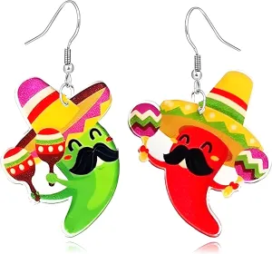 Cinco De Mayo Earrings for Women Colorful Fiesta Avocado Cactus Horse Chili Pepper Earrings Mexican Themed Statement Earring Fiesta Jewelry Gift