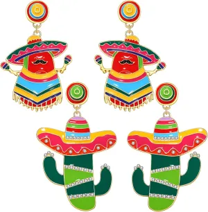 Cinco De Mayo Earrings for Women Mexican Fiesta Theme Cactus Sombrero Earrings Colorful Mexico Traditional Party Earrings Jewelry