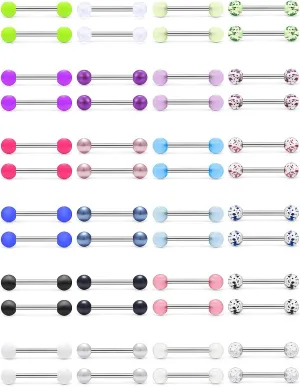 Cisyozi 14G Glow in Dark Tongue Nipple Rings 316L Surgical Steel Hypaollergenic Long Straight Barbells Pearl Nipplerings Rings Piercing Jewelry for Women Men 14mm 16mm 19mm 22mm Bar 24 Pairs