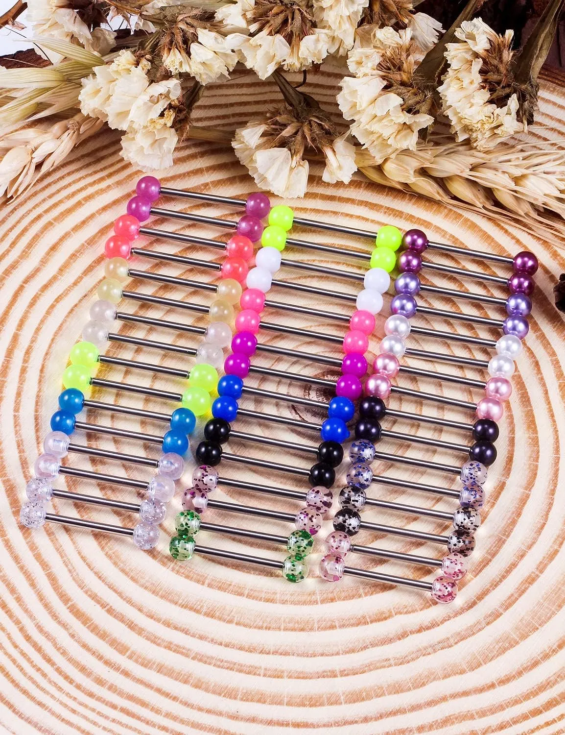 Cisyozi 14G Glow in Dark Tongue Nipple Rings 316L Surgical Steel Hypaollergenic Long Straight Barbells Pearl Nipplerings Rings Piercing Jewelry for Women Men 14mm 16mm 19mm 22mm Bar 24 Pairs
