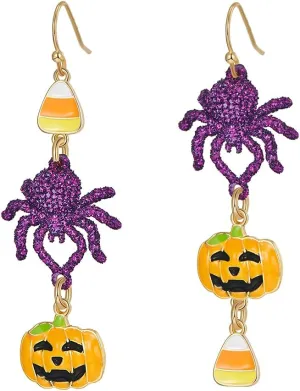 CLASSYZINT Halloween Earrings For Women Pumpkin Ghost Witch Bat Spider Skull Dangle Earrings Purple Orange Black Earrings