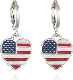 coadipress American USA Flag Earrings for Women Patriotic Red White Blue Flip Flop Sandal Cubic Zircon Dangle Drop Earrings, 4th of July Independence Day Gift