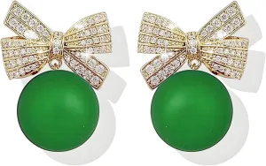 coadipress Christmas Pearl Bow Earrings for Women Fashion Sparkle Rhinestone Bow Earrings Cute Red Pearl Bow Dangle Drop Earrings Christmas Decorations Jewelry Gifts