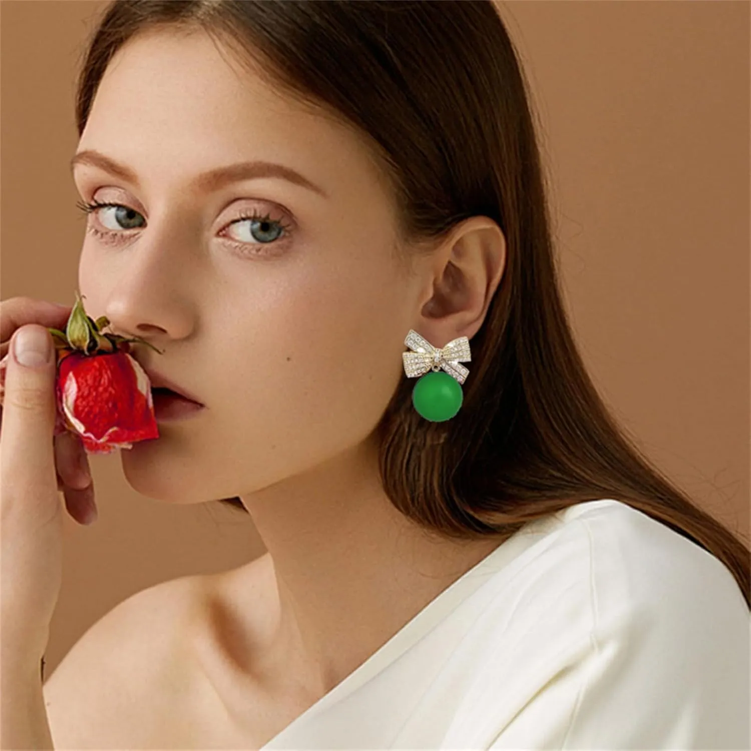 coadipress Christmas Pearl Bow Earrings for Women Fashion Sparkle Rhinestone Bow Earrings Cute Red Pearl Bow Dangle Drop Earrings Christmas Decorations Jewelry Gifts