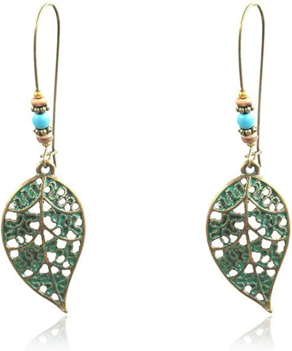 Coadipress Turquoise Bohemian Dangle Earrings for Women - Dainty Vintage Spiral Drop Earrings, Handmade Western Style Statement Jewelry Gifts