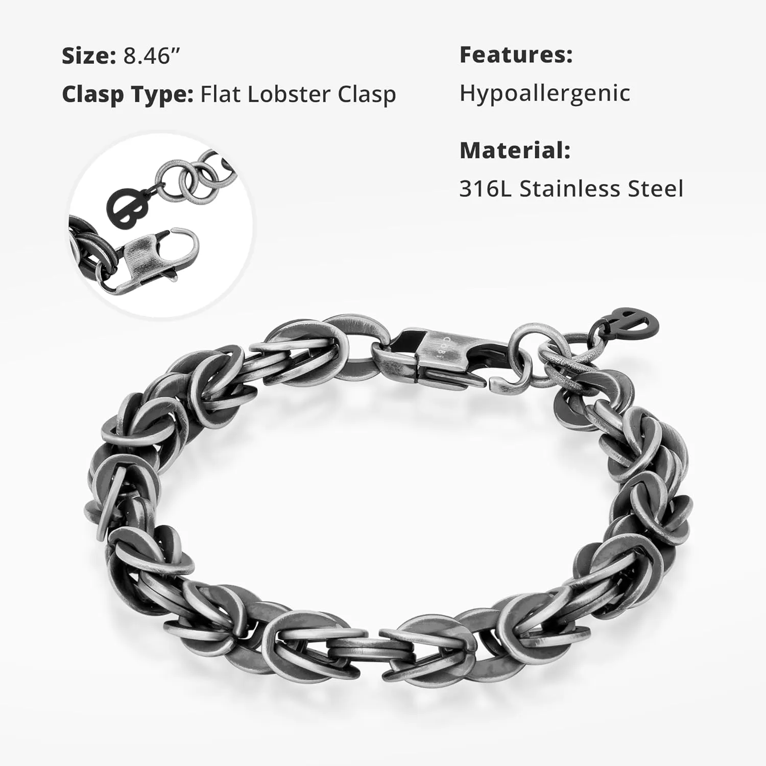 COBI 316L Stainless Steel Bracelets for Men, Thick Thin Cuban Link Chain, Blue Black Grey Beaded Stone, Premium Leather Jewelry with Totem, Franco Chain, Hip Hop Punk Style, Ideal Gift, 7 8 9 Inch