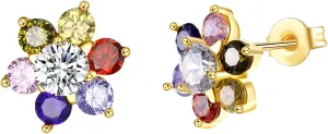 Colored Cubic Zirconia Stud Earrings for Women,14K Gold Plated Crystal Flower Exquisite Earring for Mother, Ladies