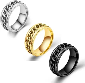 COLORFUL BLING 8mm Stainless Steel Anti Anxiety Spinner Ring Fidget Biker Grooved Edge Band Stress Roller for Men Women Couple Relief Wedding Engagement Jewelry