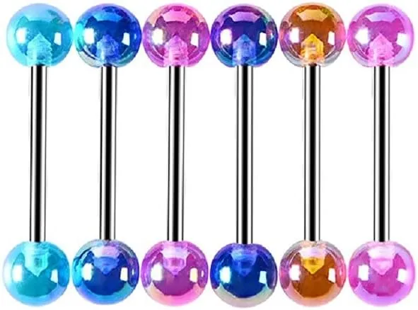 COLORFUL BLING Candy Color Tongue Rings Set Ball Nipple Ring Piercing 14G Surgical Steel Acrylic Barbell Retainer Bar for Women Men Body Jewelry Length 16mm