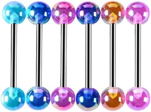 COLORFUL BLING Candy Color Tongue Rings Set Ball Nipple Ring Piercing 14G Surgical Steel Acrylic Barbell Retainer Bar for Women Men Body Jewelry Length 16mm