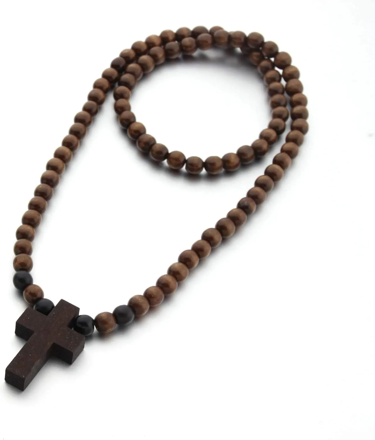 COLORFUL BLING Natural Wooden Beads Chains Cross Pendant Necklaces for Men Women Christian Religous Catholic Crucifix Rosary Necklace