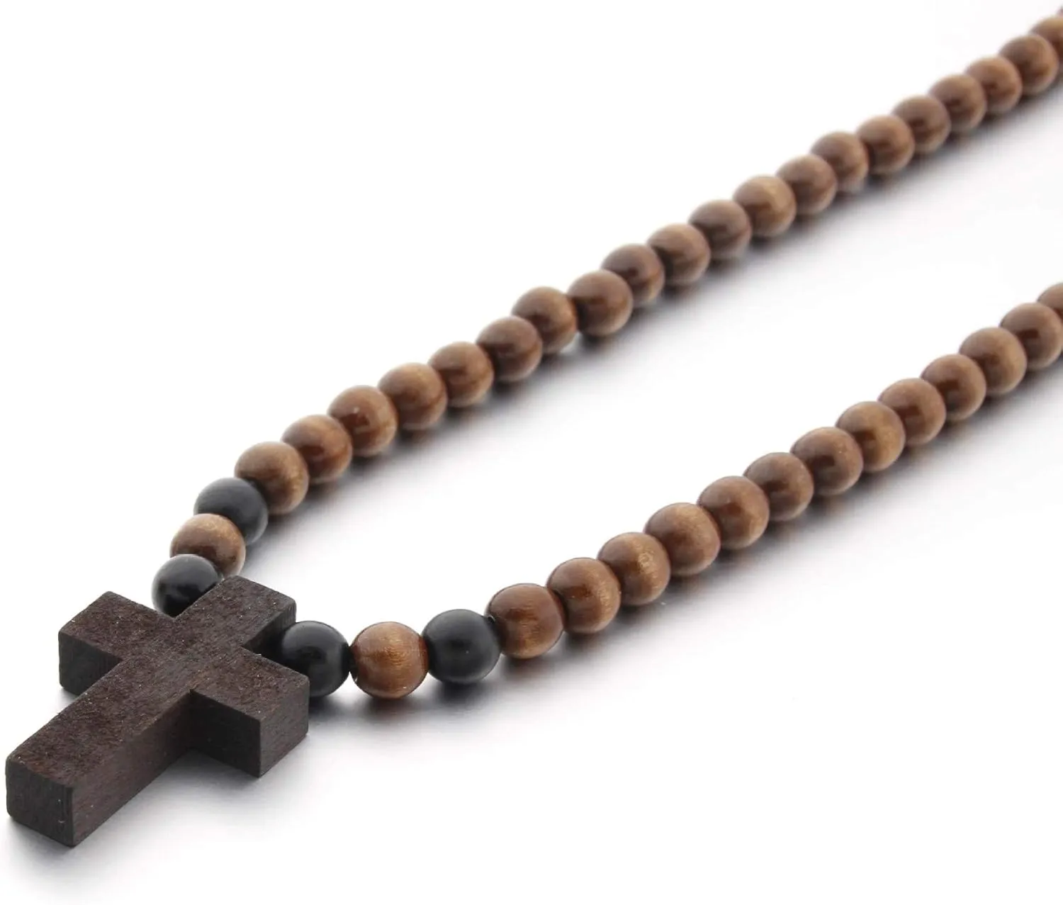 COLORFUL BLING Natural Wooden Beads Chains Cross Pendant Necklaces for Men Women Christian Religous Catholic Crucifix Rosary Necklace