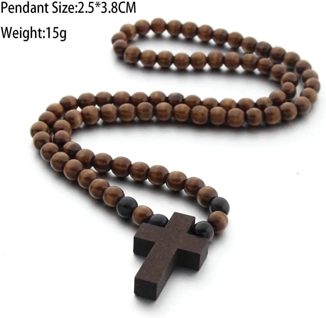 COLORFUL BLING Natural Wooden Beads Chains Cross Pendant Necklaces for Men Women Christian Religous Catholic Crucifix Rosary Necklace