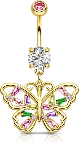 Colorful CZ Butterfly Belly Button Rings 14G Belly Navel Rings for Women Stainless Steel Belly Navel Piercing Jewelry