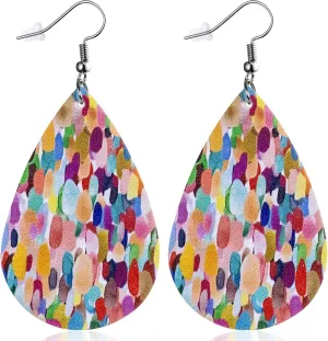 Colorful Earrings for Women Leather Teardrop Dangle Drop Jewelry Outfits Accessories
